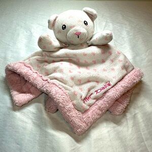 Bear Lovey Pink Hearts Security Baby Blanket Betsey Johnson Satin Trim and Back